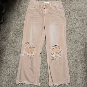 Vervet Light Pink Washed Distressed Flare Ankle Jeans